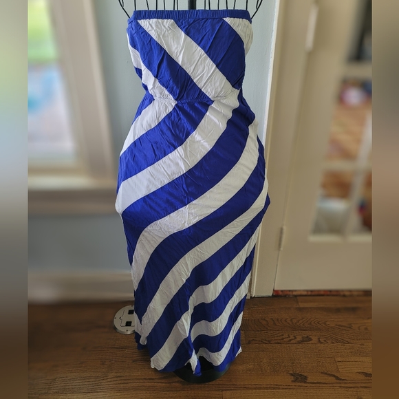 West 36th Small Blue and White Nautical Stripe Strapless Maxi Dress - Picture 1 of 3